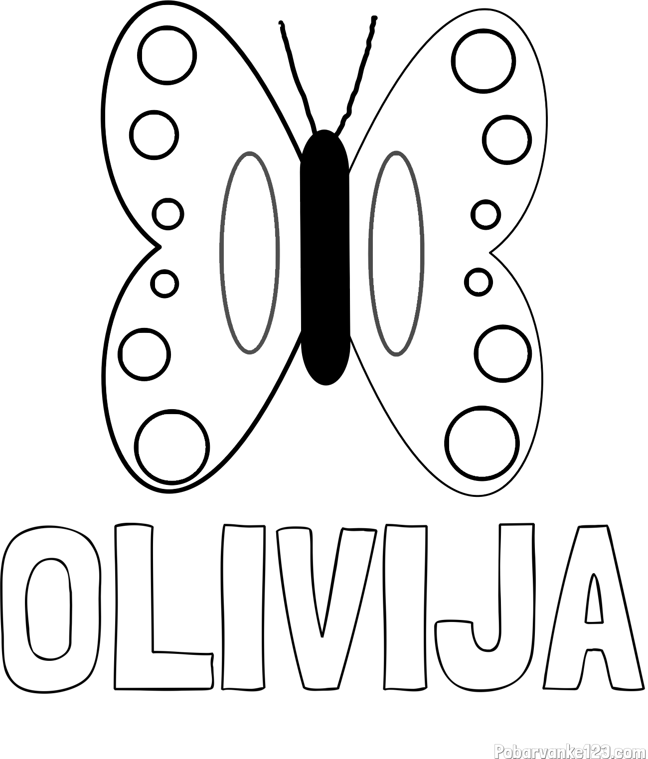 Pobarvanka imena OLIVIJA in preprosta otroška pobarvanka metuljčka