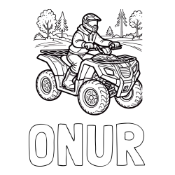 Online izdelana pobarvanka - Pobarvanka imena ONUR in pobarvanka motorista na štirikolesniku