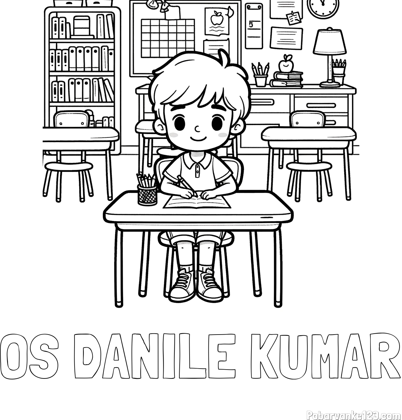 Pobarvanka imena OŠ DANILE KUMAR in pobarvanka učenca v učilnici