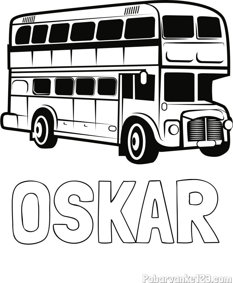 Pobarvanka imena OSKAR in pobarvanka dvonadstropnega avtobusa