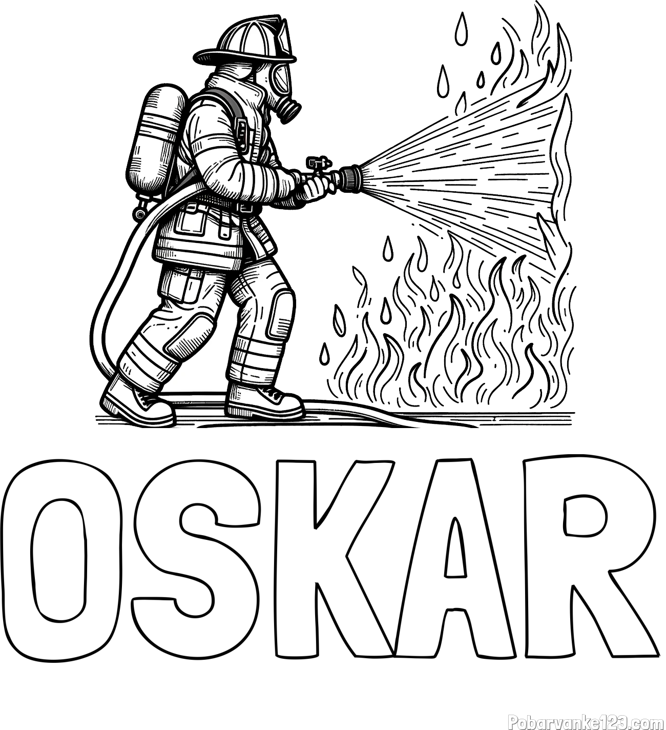 Pobarvanka imena OSKAR in pobarvanka gasilca pri gašenju požara