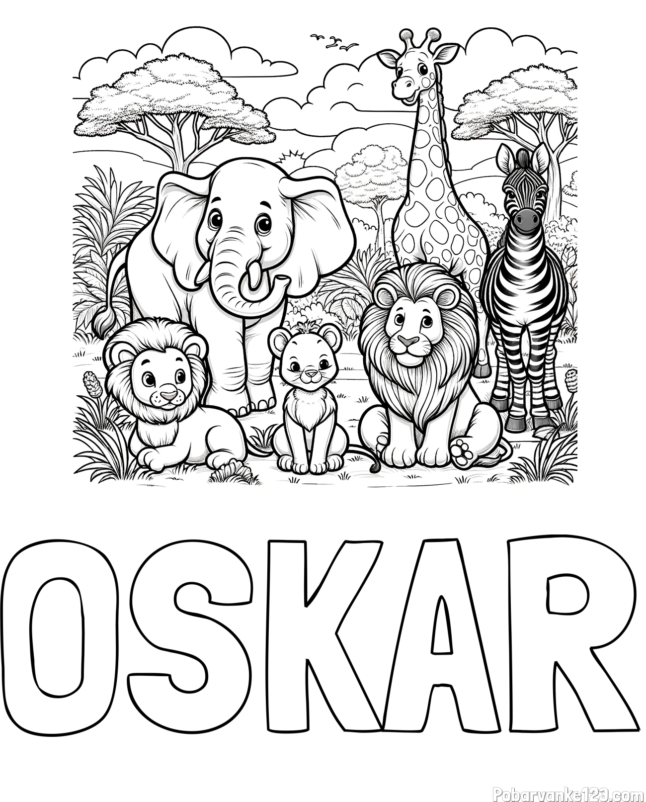 Pobarvanka imena OSKAR in pobarvanka ljubkih živali