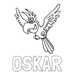 Online izdelana pobarvanka - Pobarvanka imena OSKAR in pobarvanka papagaja v letu