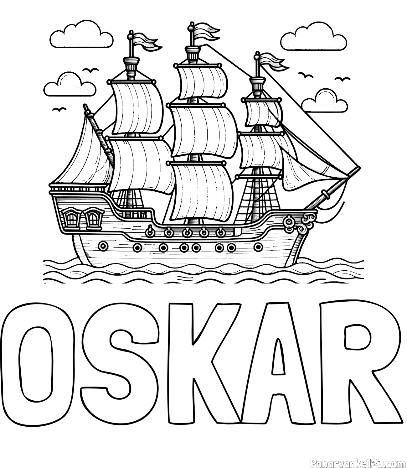 Pobarvanka imena OSKAR in pobarvanka stare gusarske ladje