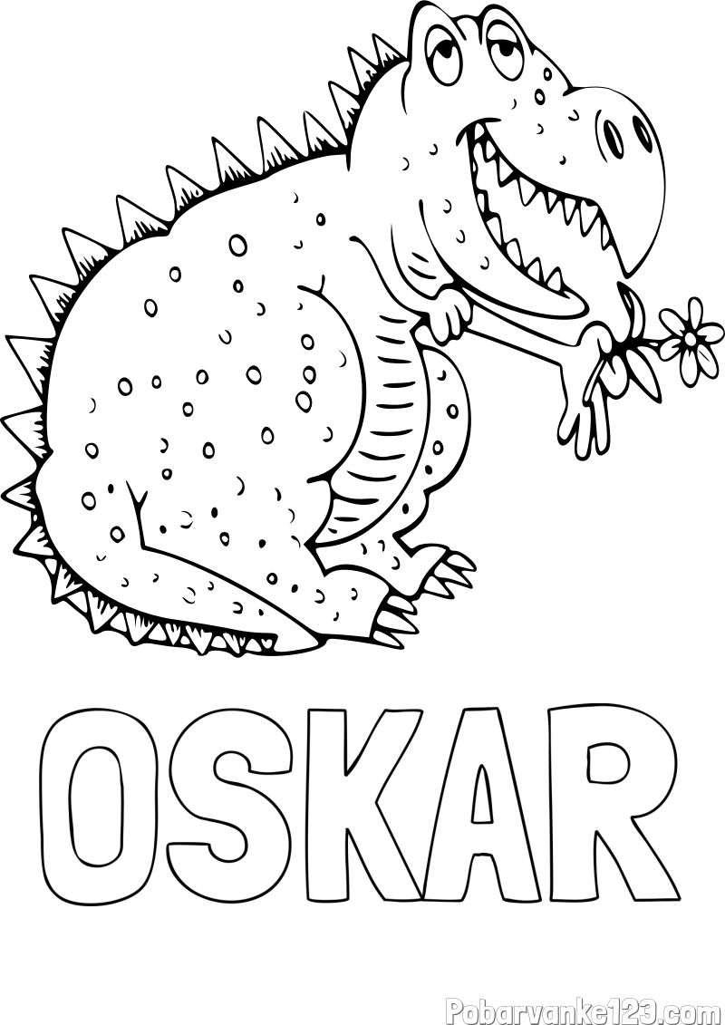 Pobarvanka imena OSKAR in pobarvanka veselega dinozavra