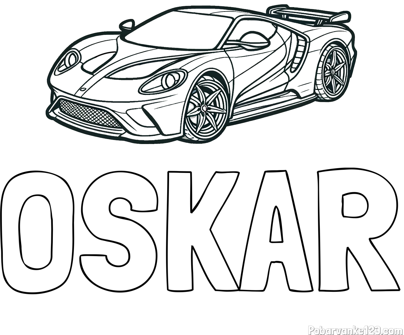 Pobarvanka imena OSKAR in Športni avtomobil