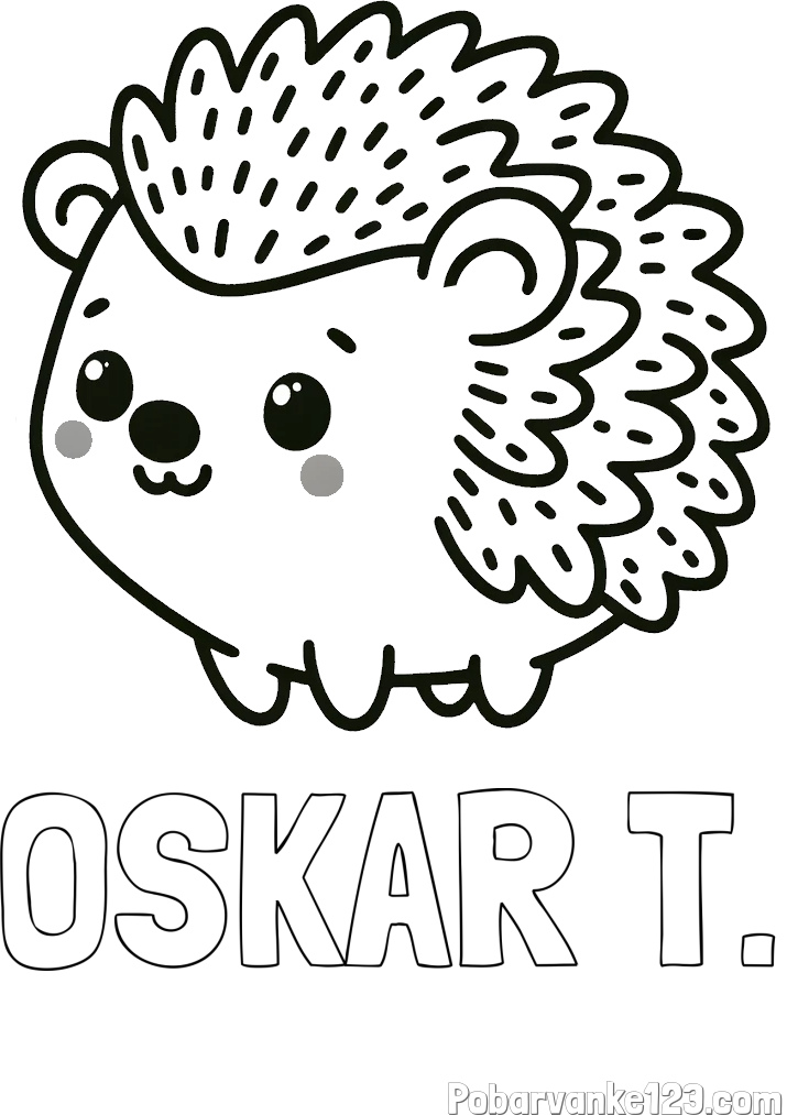 Pobarvanka imena OSKAR T. in pobarvanka ljubkega ježka