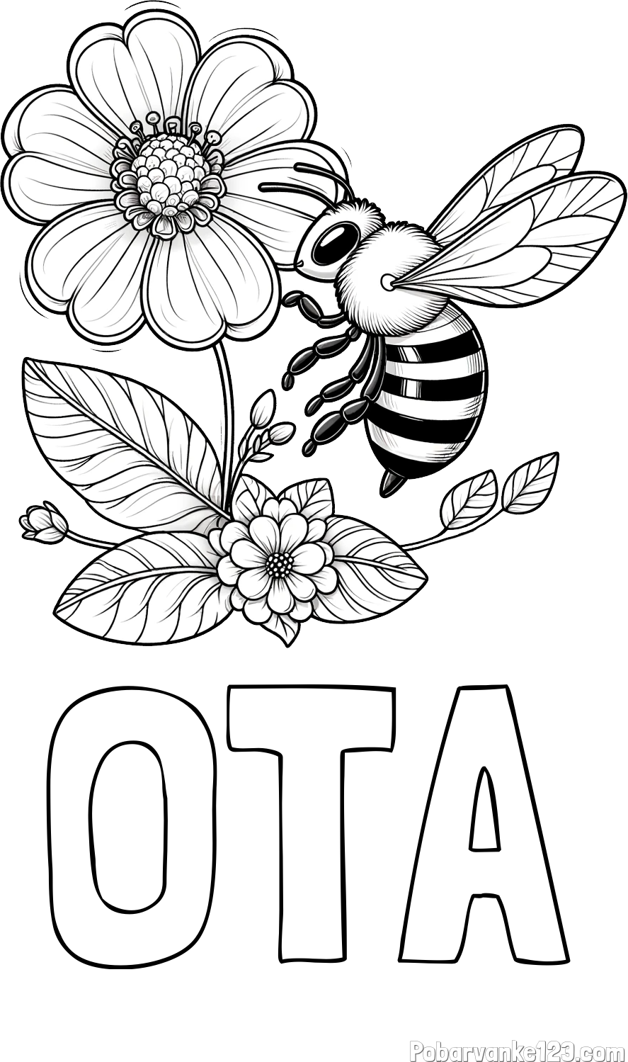 Pobarvanka imena OTA in otroška pobarvanka čebelice in rožice
