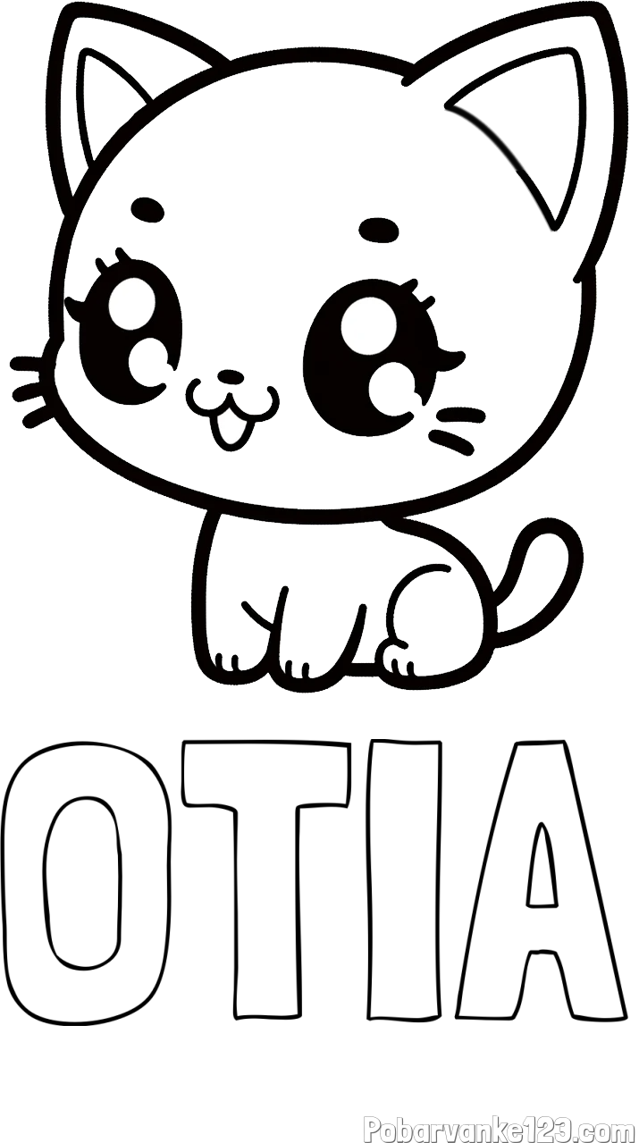 Pobarvanka imena OTIA in pobarvnaka ljubke muce v anime slogu