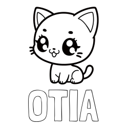 Online izdelana pobarvanka - Pobarvanka imena OTIA in pobarvnaka ljubke muce v anime slogu