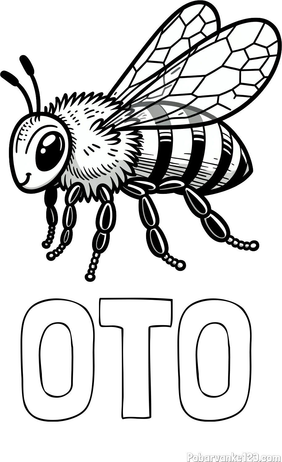 Pobarvanka imena OTO in otroška pobarvanka čebele (realistična)