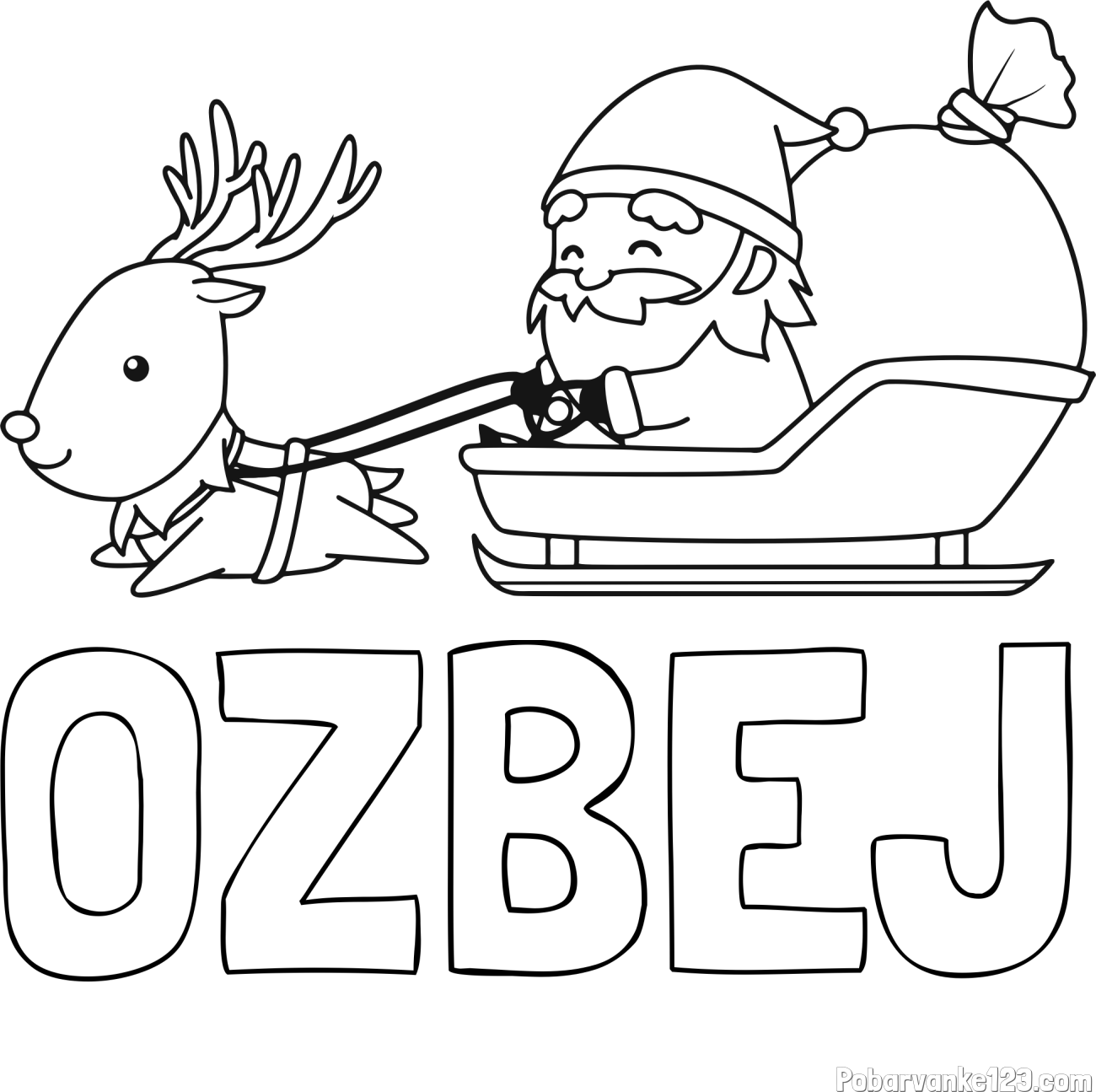 Pobarvanka imena OŽBEJ in pobarvanka Božička na saneh ter jelenčka Rudolfa