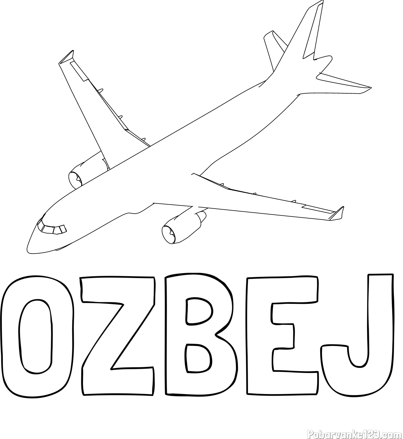 Pobarvanka imena OŽBEJ in pobarvanka velikega aviona