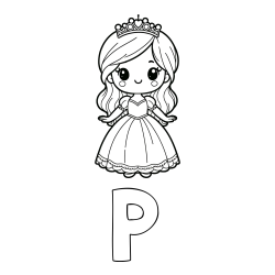 Online izdelana pobarvanka - Pobarvanka imena P in pobarvanka ljubke princeske