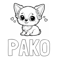 Online izdelana pobarvanka - Pobarvanka imena PAKO in pobarvanka čivave