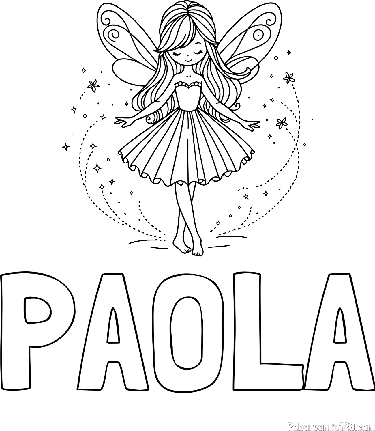 Pobarvanka imena PAOLA in pobarvanka ljubke čarobne vile