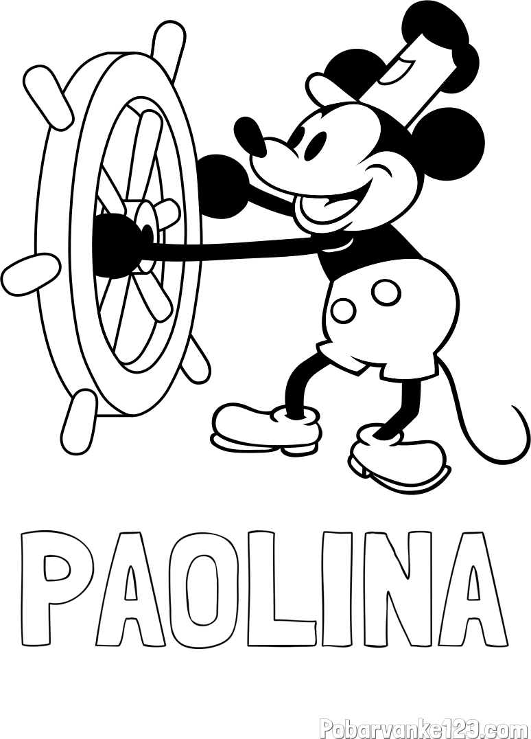 Pobarvanka imena PAOLINA in pobarvanka Miki Miške (Mickey Mouse)
