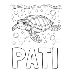 Online izdelana pobarvanka - Pobarvanka imena PATI in pobarvanka želve v morju