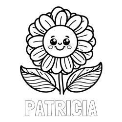 Online izdelana pobarvanka - Pobarvanka imena PATRICIA in pobarvanka ljubke in nasmejane rože