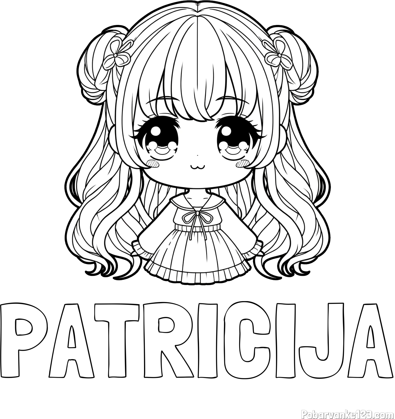 Pobarvanka imena PATRICIJA in pobarvanka prikupne punčke v anime slogu