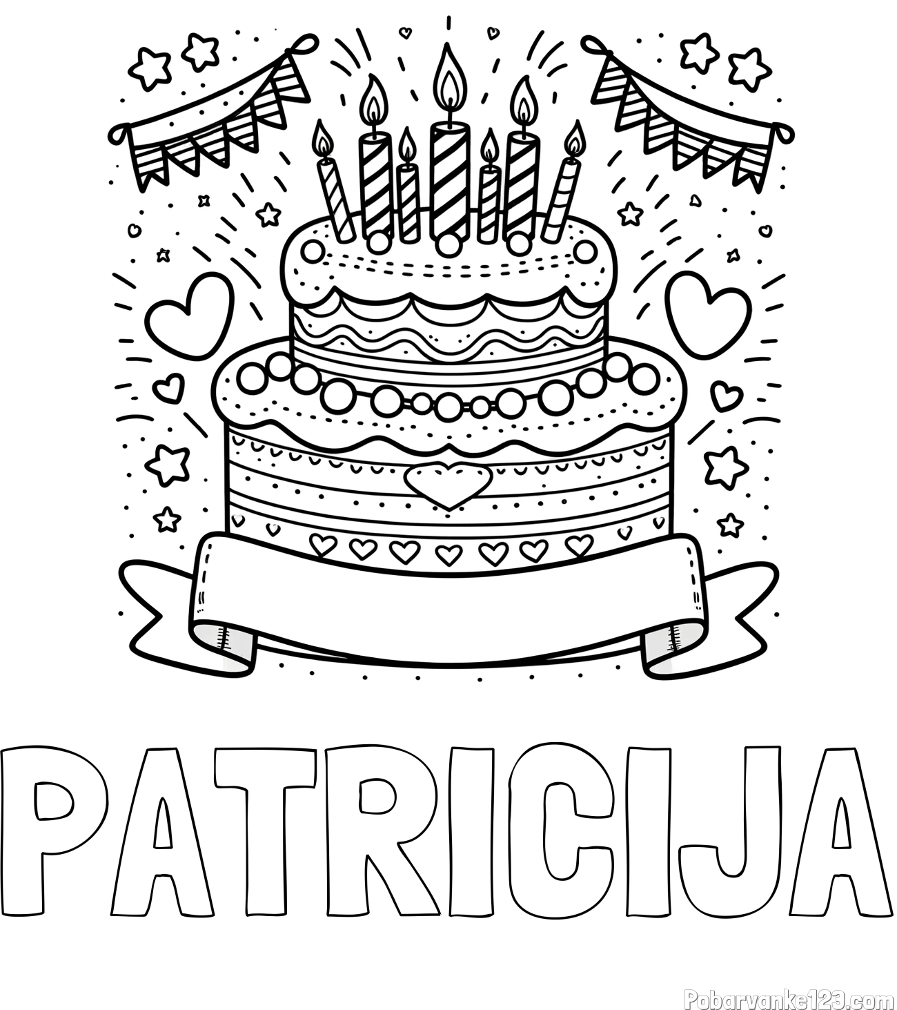 Pobarvanka imena PATRICIJA in pobarvanka velike torte za rojstni dan