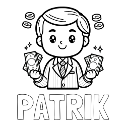 Pobarvanka imena PATRIK in otroška pobarvanka bankirja z veliko denarja