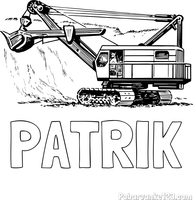 Pobarvanka imena PATRIK in pobarvanka bagra 2
