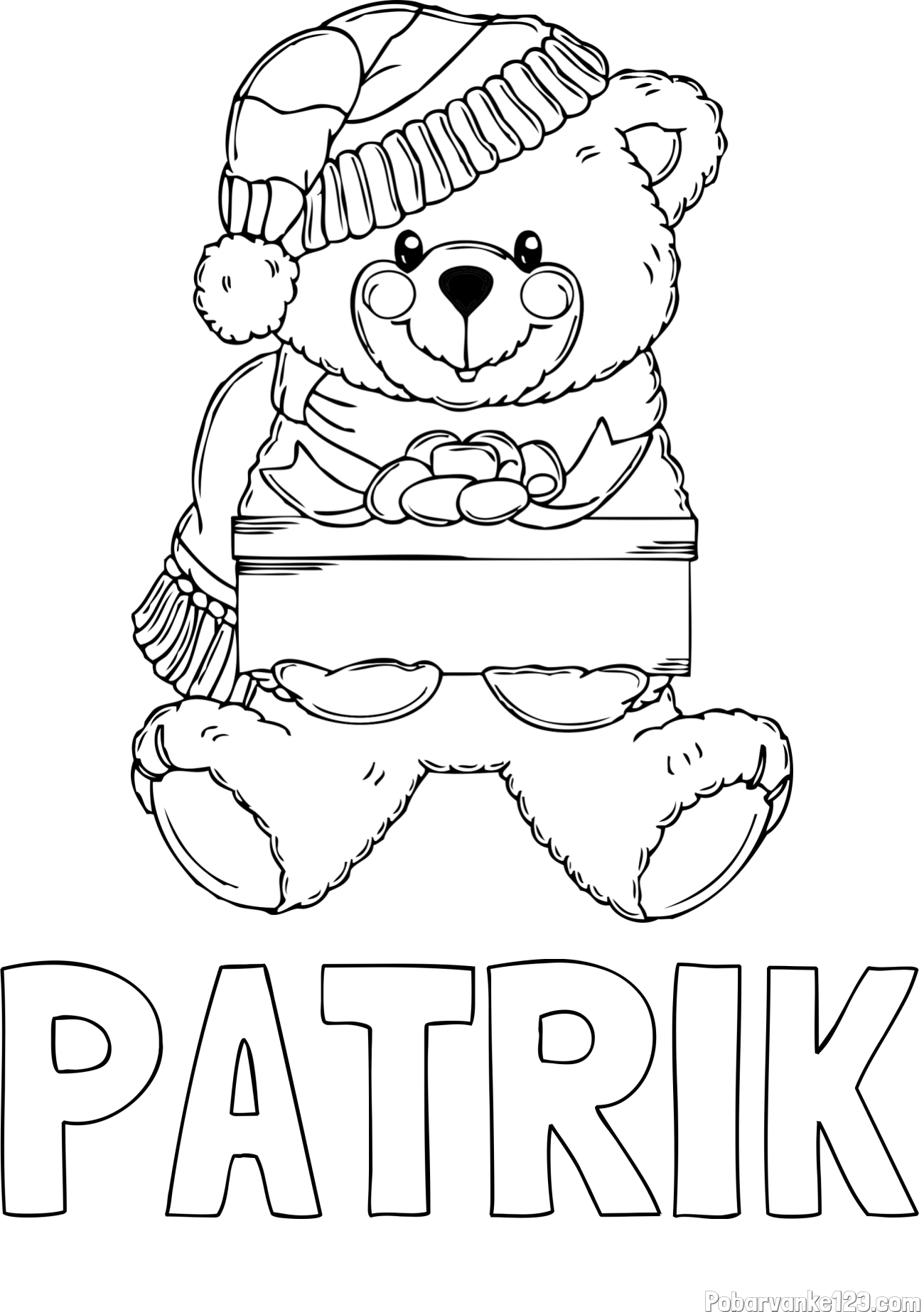 Pobarvanka imena PATRIK in pobarvanka ljubkega medvedka