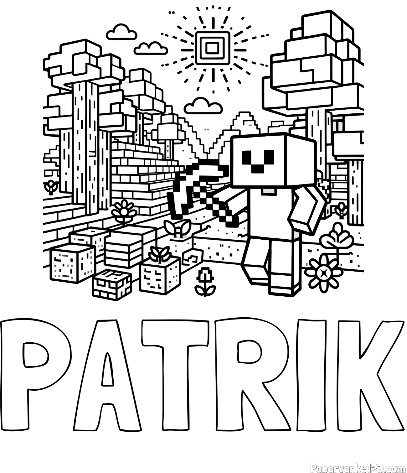 Pobarvanka imena PATRIK in pobarvanka Minecraft sveta