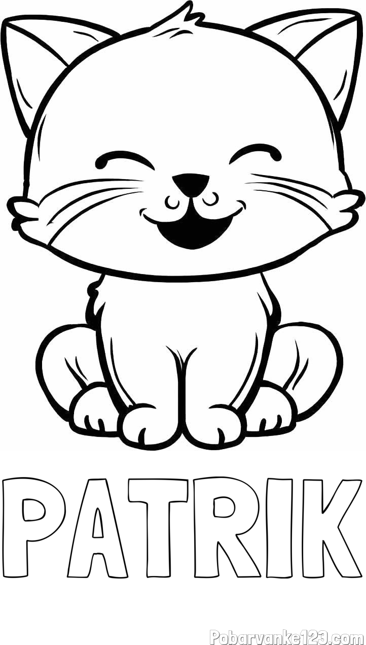 Pobarvanka imena PATRIK in pobarvanka prikupne mačke