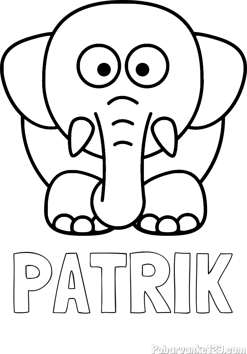 Pobarvanka imena PATRIK in pobarvanka slona