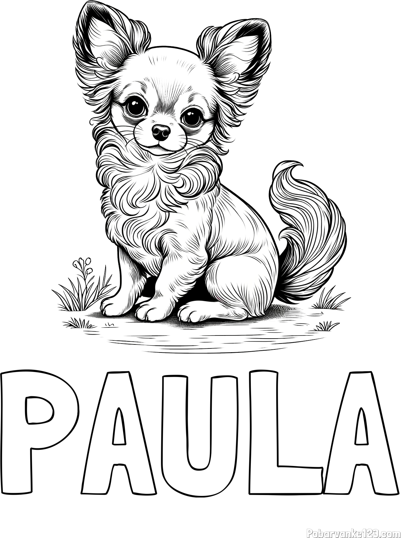 Pobarvanka imena PAULA in pobarvanka ljubke čivave