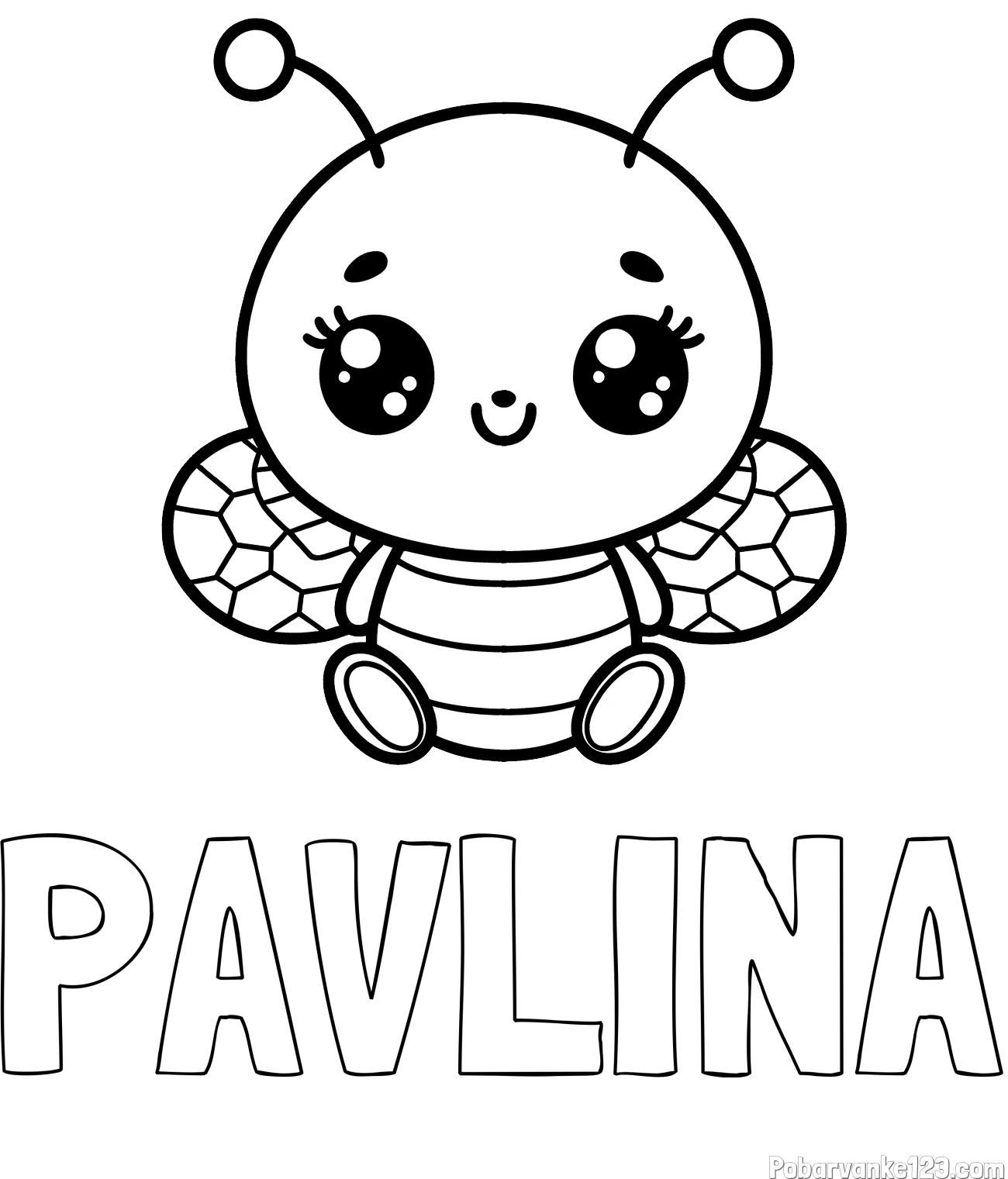 Pobarvanka imena PAVLINA in otroška pobarvanka ljubke čebele