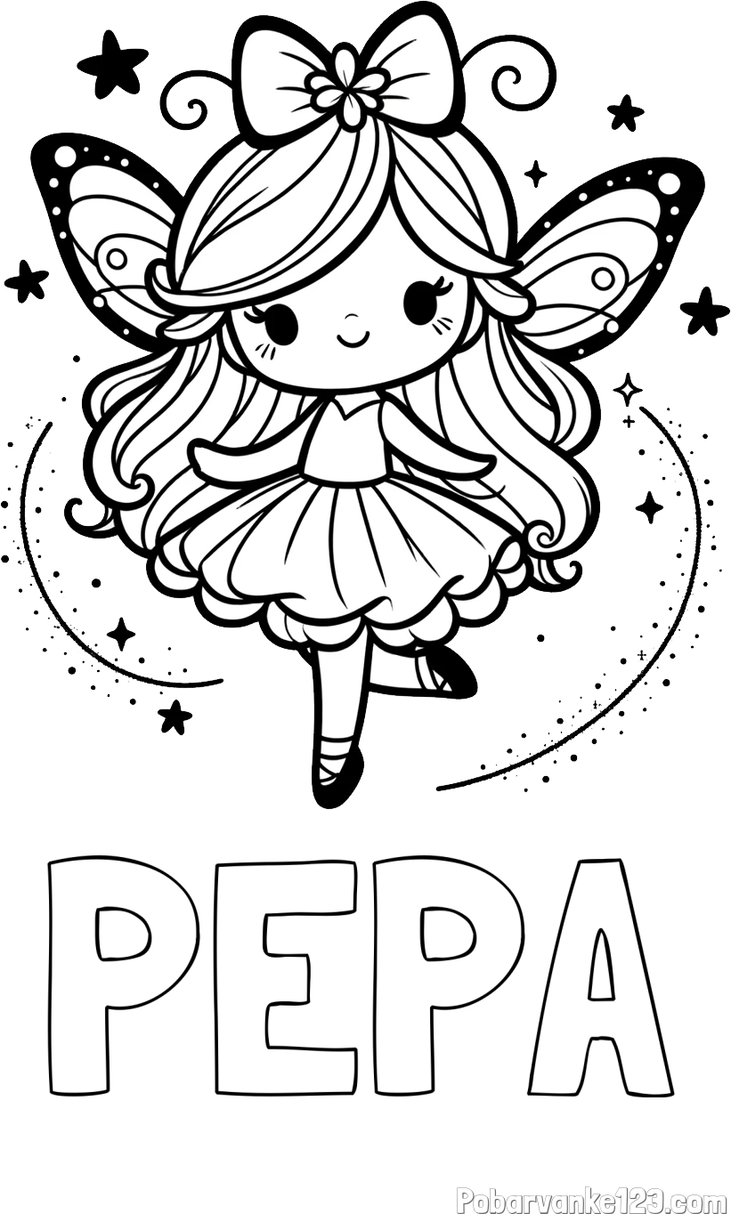 Pobarvanka imena PEPA in ljubka čarobna vila