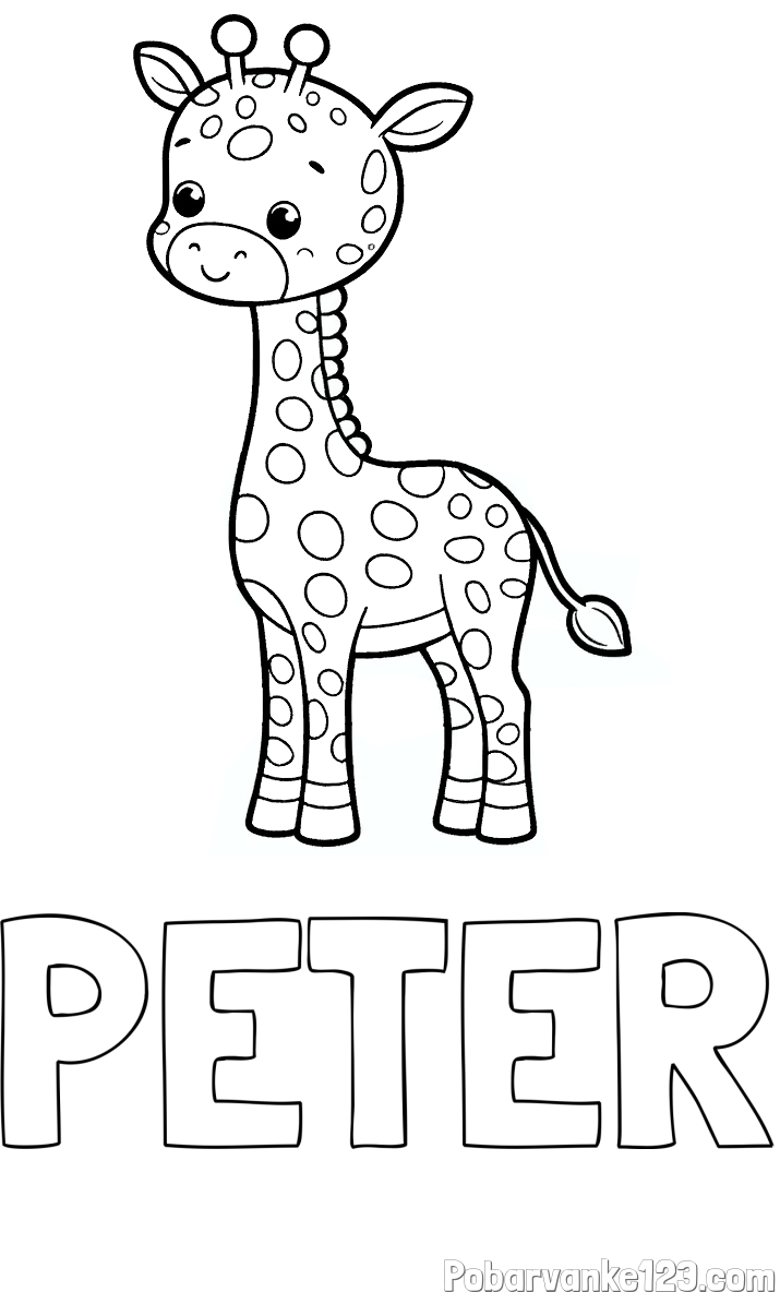 Pobarvanka imena PETER in pobarvanka ljubke žirafe