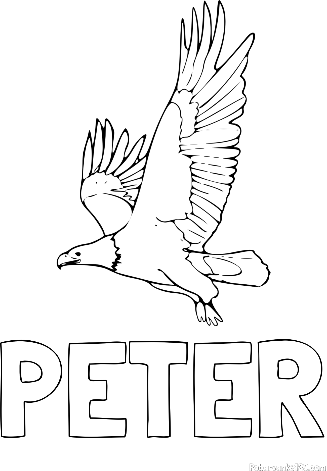 Pobarvanka imena PETER in pobarvanka orla v letu