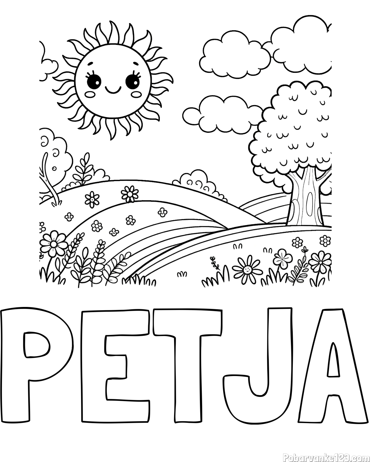 Pobarvanka imena PETJA in otroška pobarvanka narave
