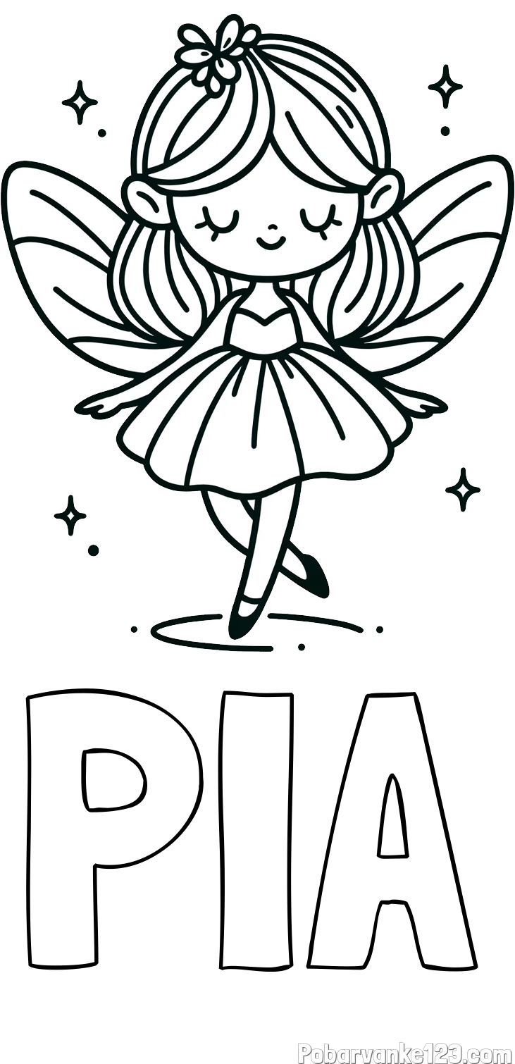 Pobarvanka imena PIA in enostavna pobarvanka čarobne vile