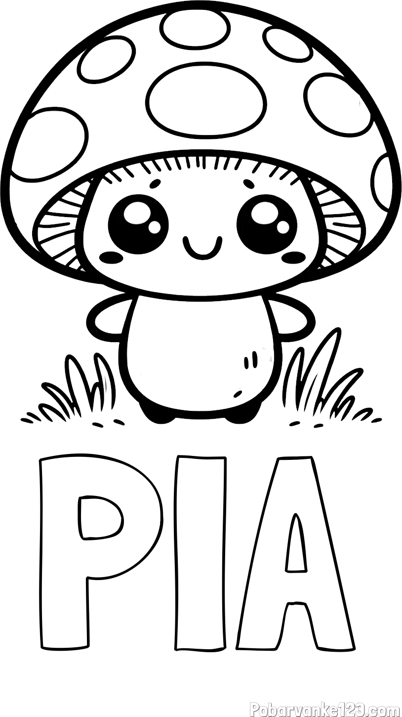 Pobarvanka imena PIA in otroška pobarvanka gobe