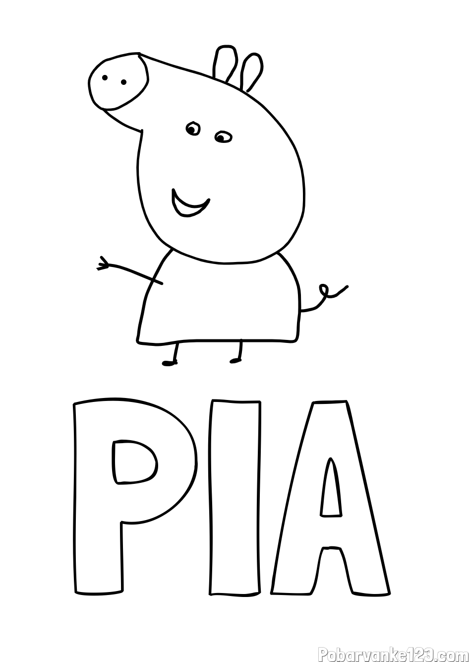 Pobarvanka imena PIA in pobarvanka pujse PEPE 🐽