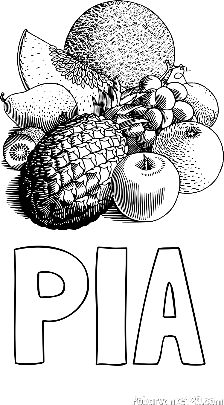 Pobarvanka imena PIA in pobarvanka sadja (ananas, melona, jabolka, kivi, grozdje, pomaranča...)