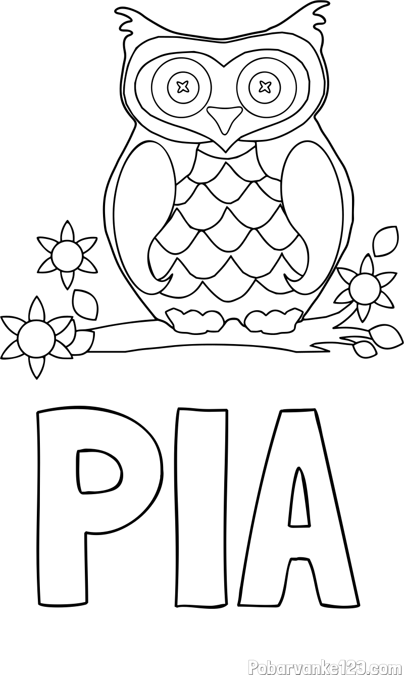 Pobarvanka imena PIA in pobarvanka sove