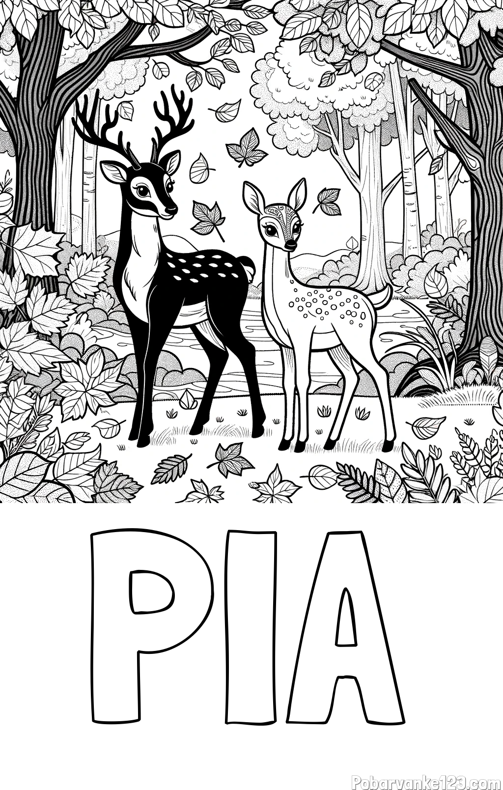 Pobarvanka imena PIA in pobarvanka srnice in jelenčka