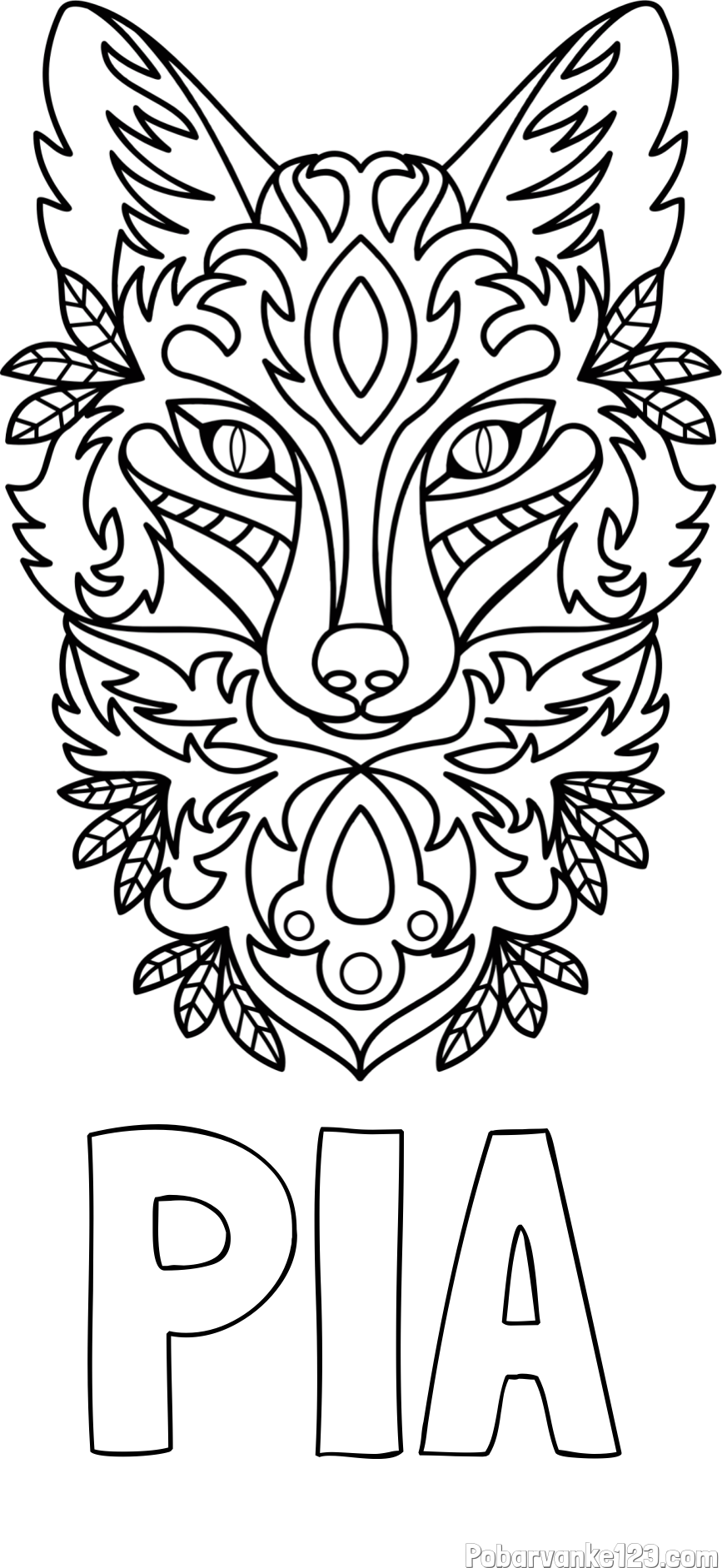 Pobarvanka imena PIA in pobarvanka volka - mandale