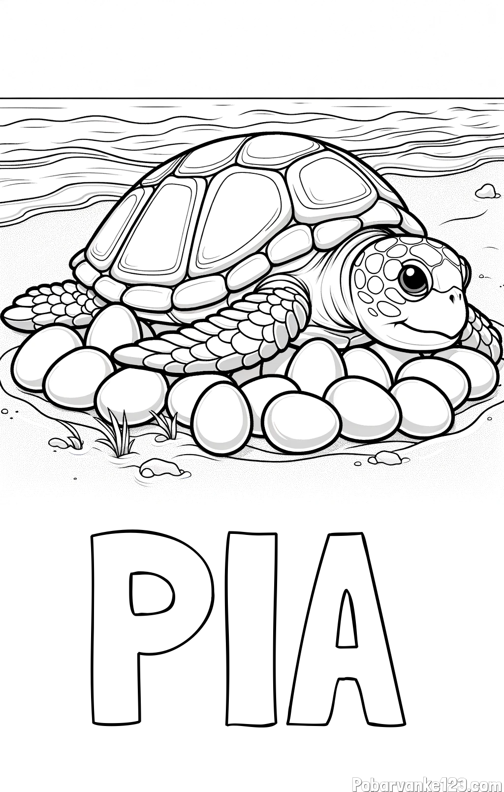Pobarvanka imena PIA in pobarvanka želve na obali