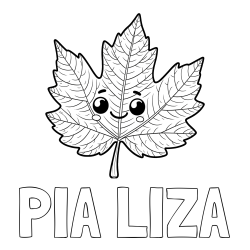 Online izdelana pobarvanka - Pobarvanka imena PIA LIZA in otroška pobarvanka nasmejanega lista