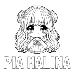 Online izdelana pobarvanka - Pobarvanka imena PIA MALINA in pobarvanka prikupne punčke v anime slogu