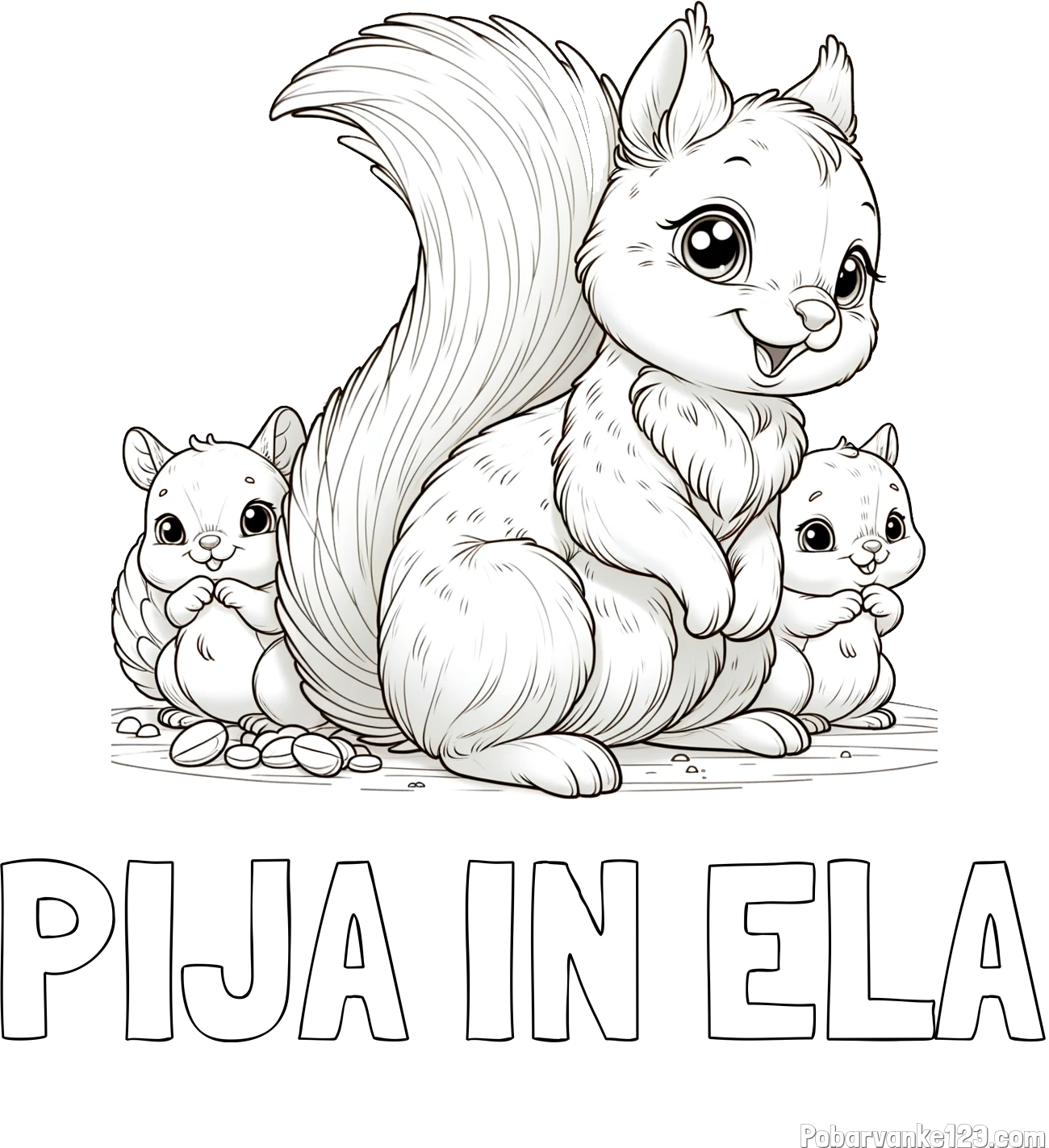 Pobarvanka imena PIJA IN ELA in pobarvanka veveričje družine