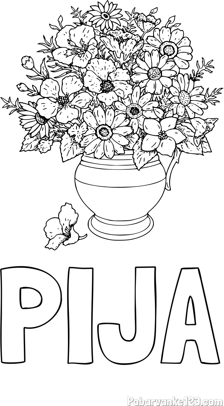 Pobarvanka imena PIJA in pobarvanka cvetja v vazi
