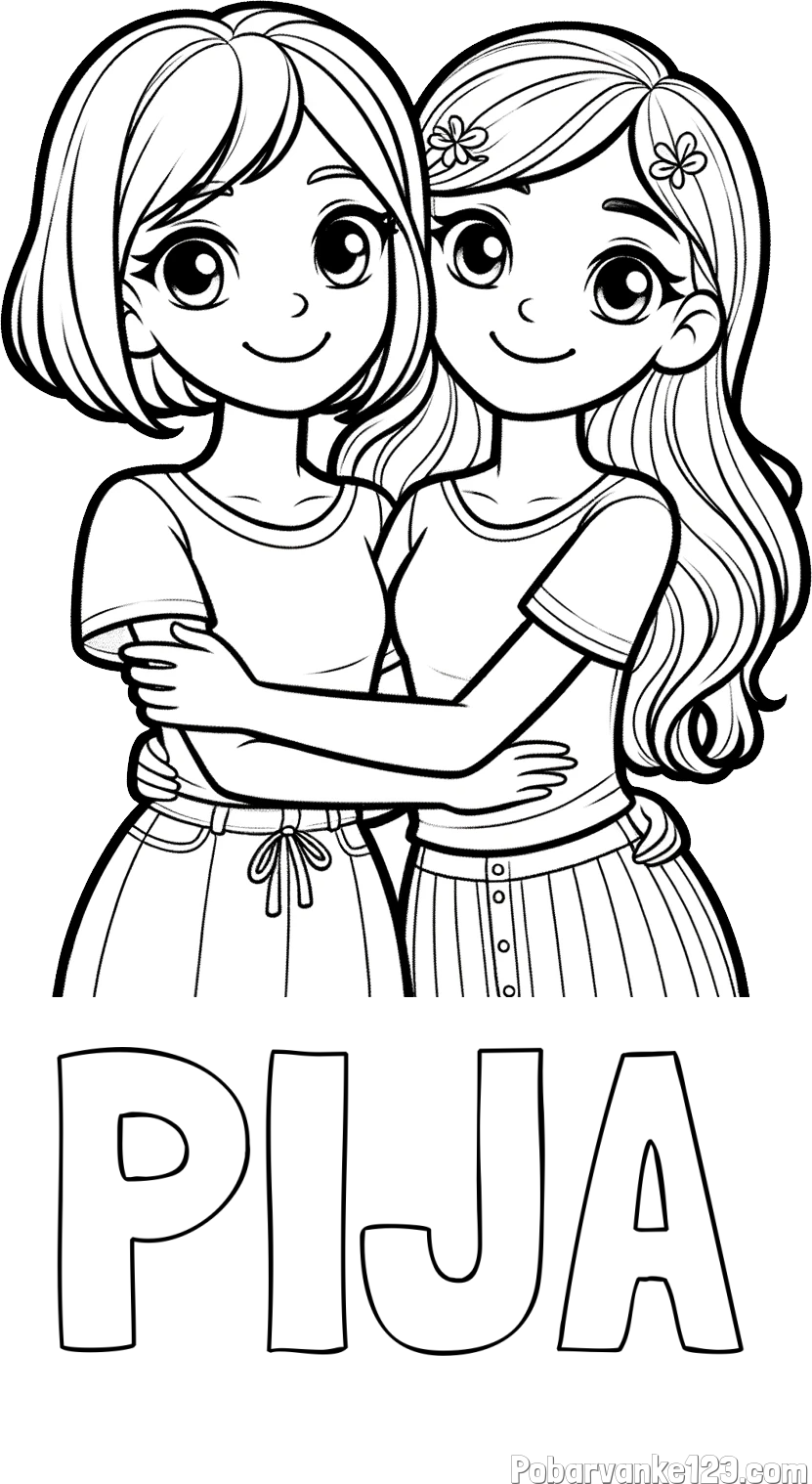 Pobarvanka imena PIJA in pobarvanka ljubkih prijateljic